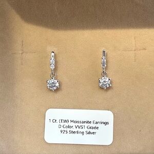Hand-Assembled 1 CTW Moissanite Drop Earrings – D Color, VVS1 Grade, 925 Silver